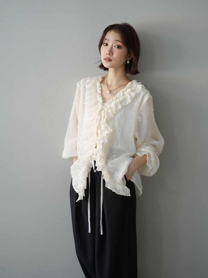 [予約]楊柳ラッフルフリルカーディガン/ivory