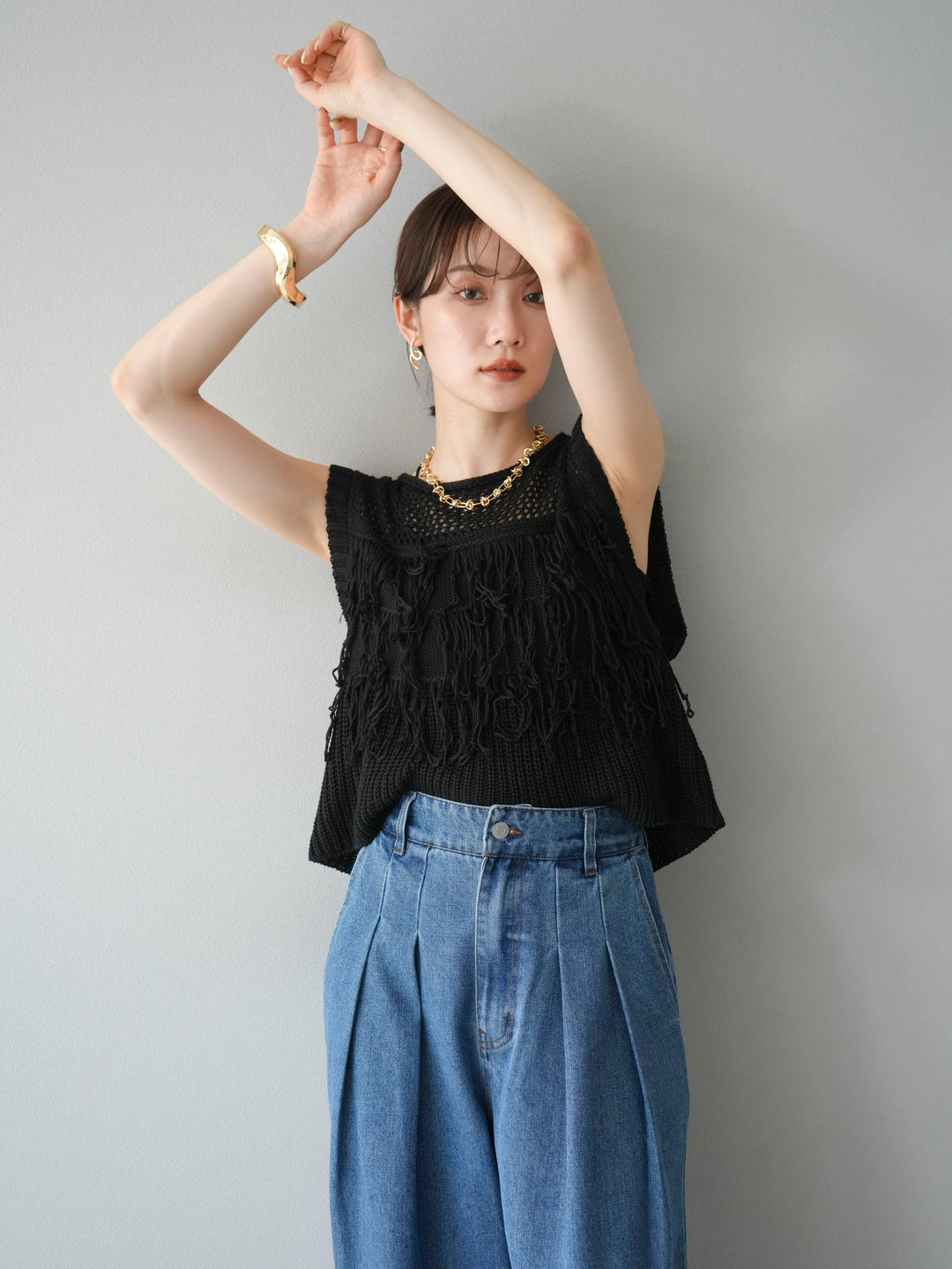 【預購】鏤空流蘇針織上衣/黑色