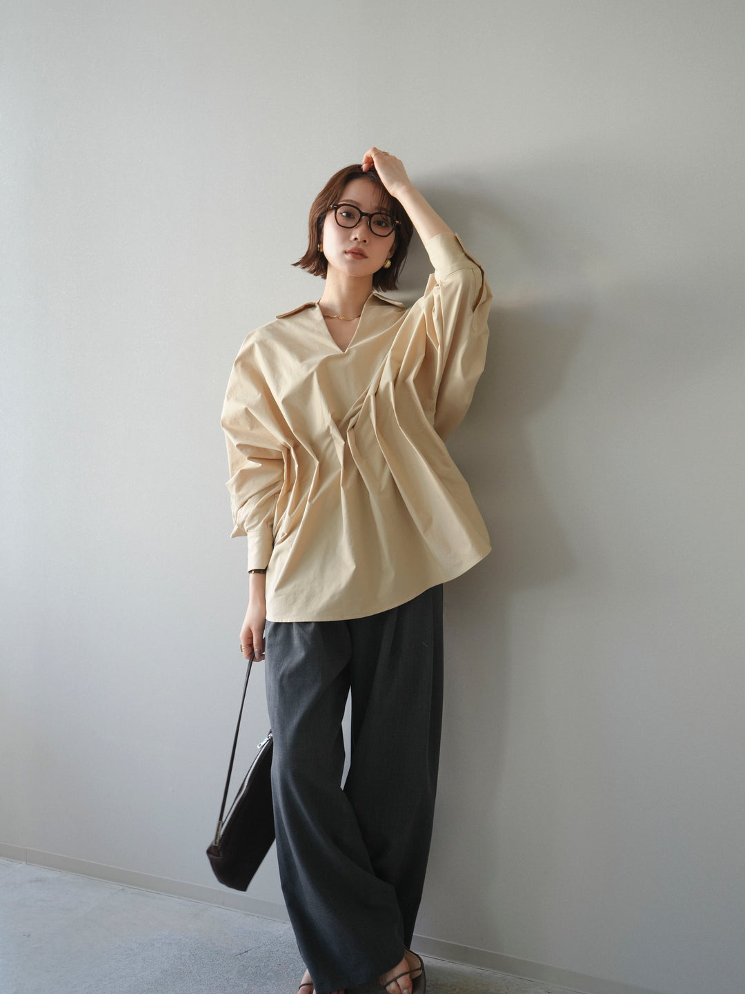 [予約]ウエストギャザースキッパーシャツ/beige