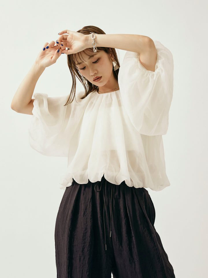 【Allure】[SET]オーガンジーバルーンショートブラウス+オーガンジーバルーンショートブラウス(2set)