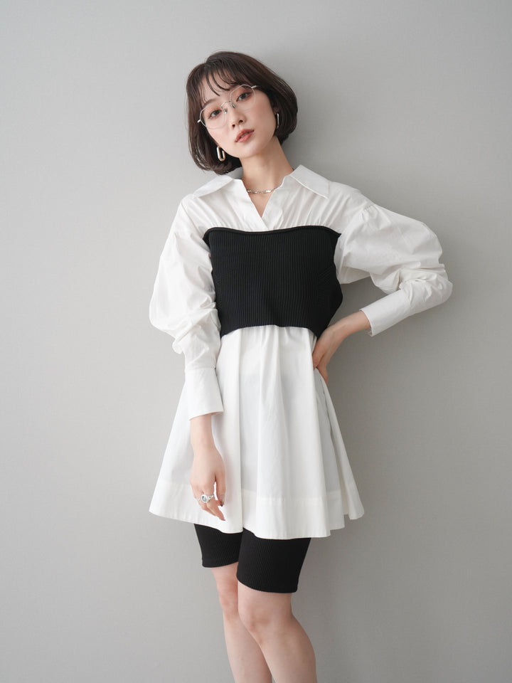 [予約]ニットビスチェドッキングフレアシャツチュニック/offwhite