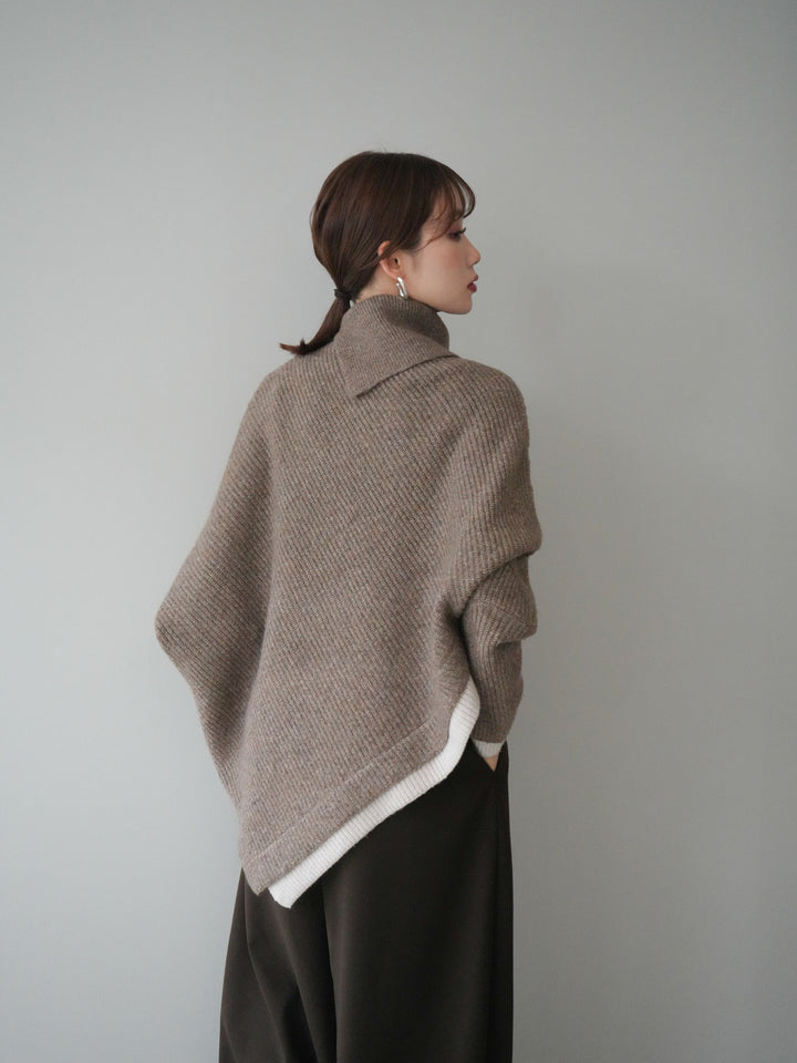 [予約]配色アシンメトリードルマンニットプルオーバー/oatmeal