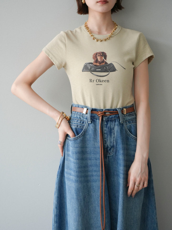 [SET]ドッグコンパクトTEE+ベルト付ボリュームデザインデニム(2set)