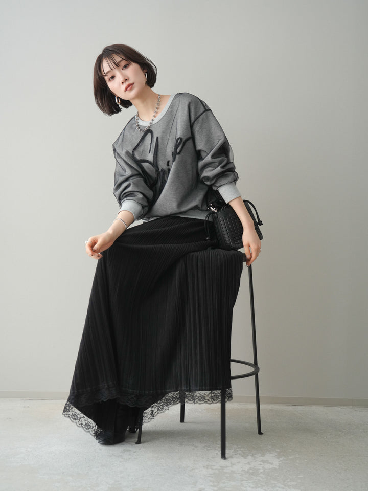 [SET]チュールレイヤードロゴスエットプルオーバー+選べるアクセセット(2set)