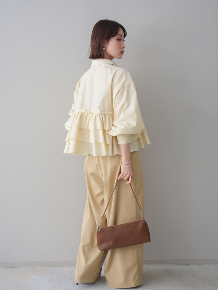 [SET]ブロードティアードショートシャツ+TRツイルデザインタックワイドパンツ(2set)