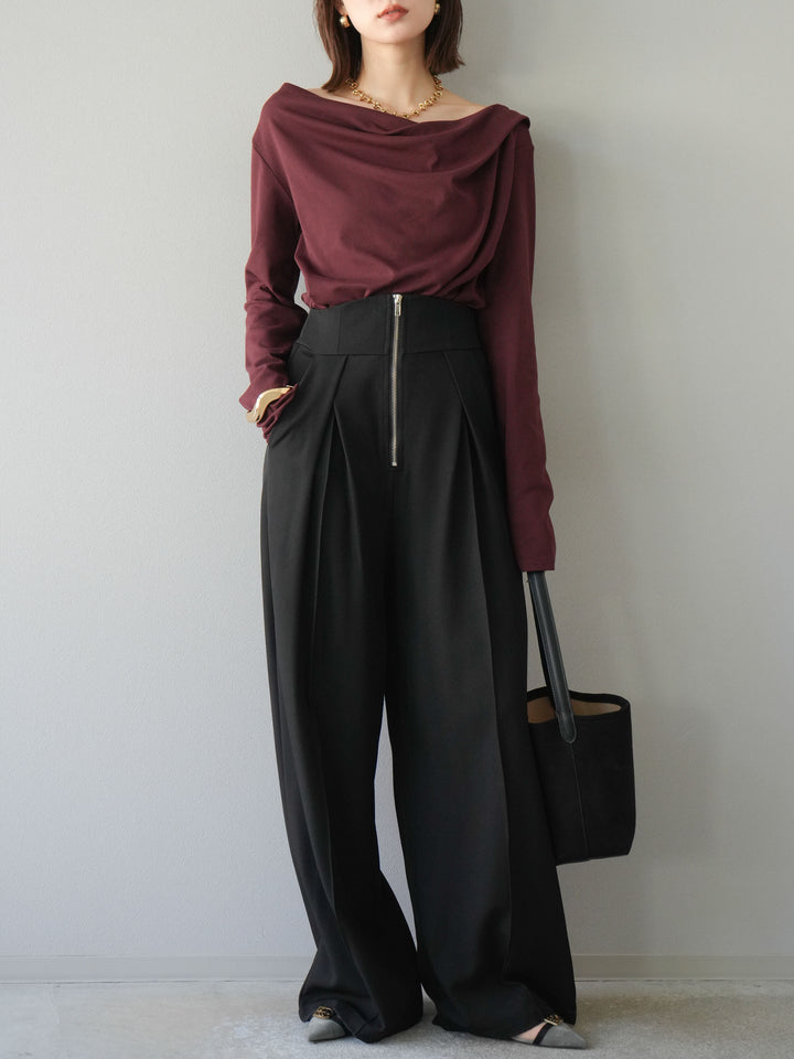 [予約]ドレープデザインカットソー/ブラウン