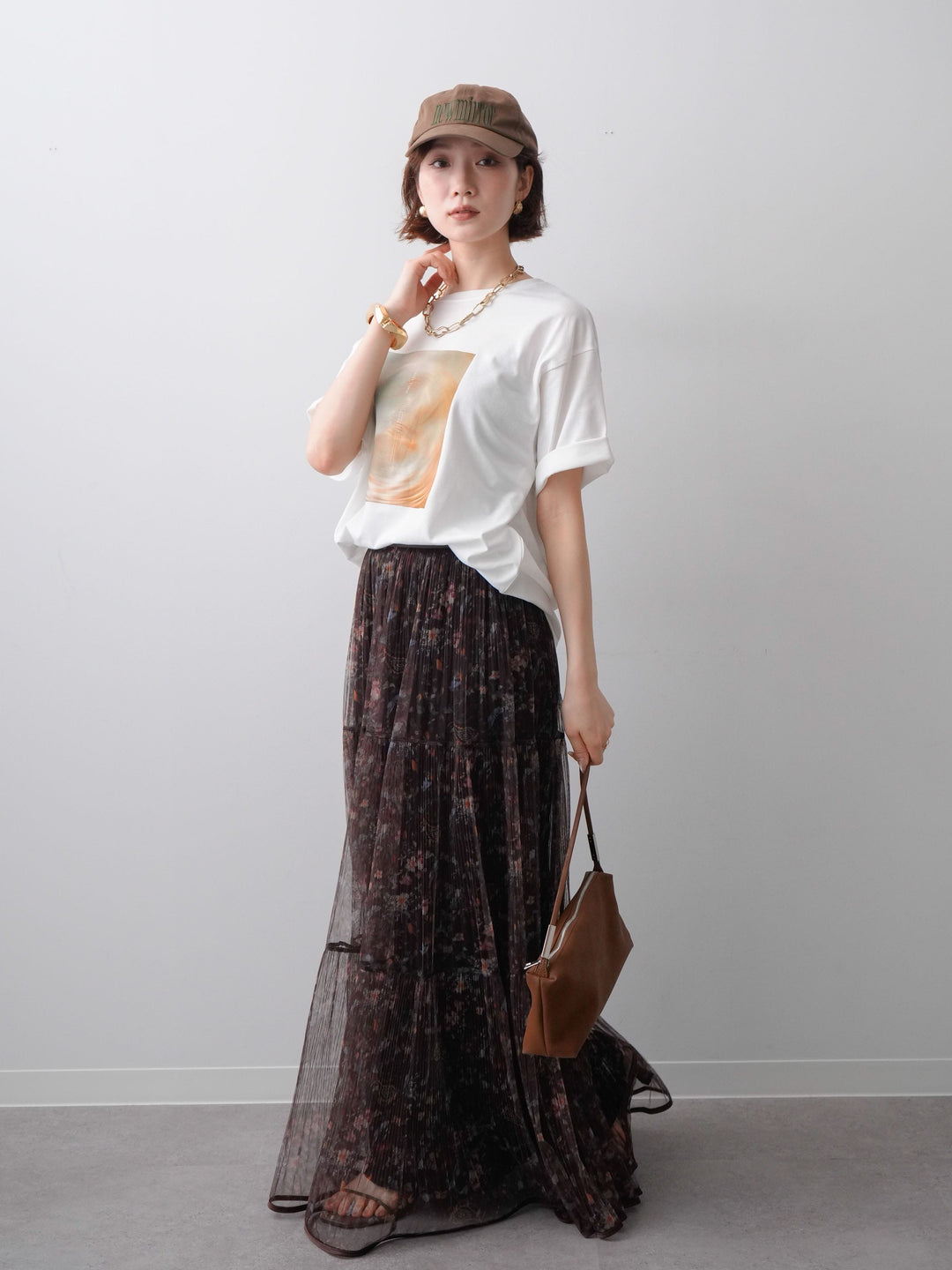 [SET]ニュアンスフォトTEE+フラワーチュールギャザースカート(2set)