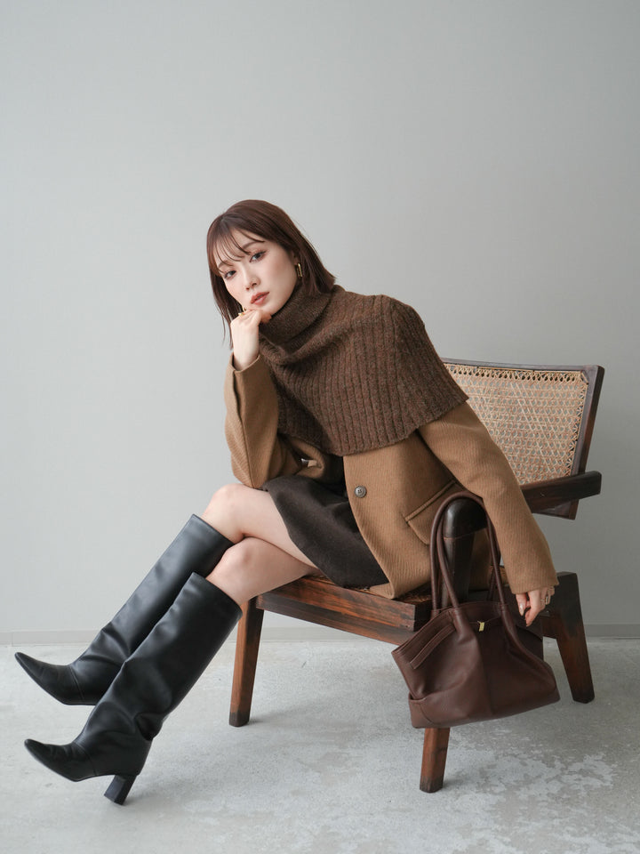 [20%オフ]ケープ付ノーカラージャケット/brown