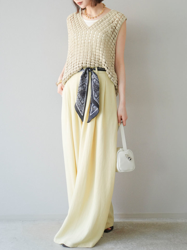 [予約]スカーフベルト付3タックワイドパンツ/イエロー
