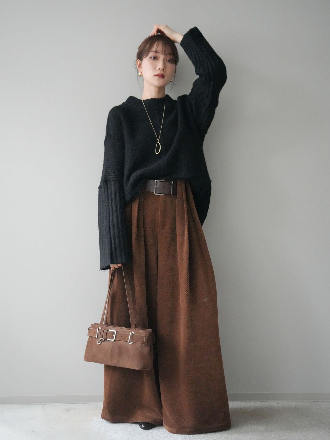 [予約]ベルトデザインループコールテンワイドパンツ(ベルト付き)/camel