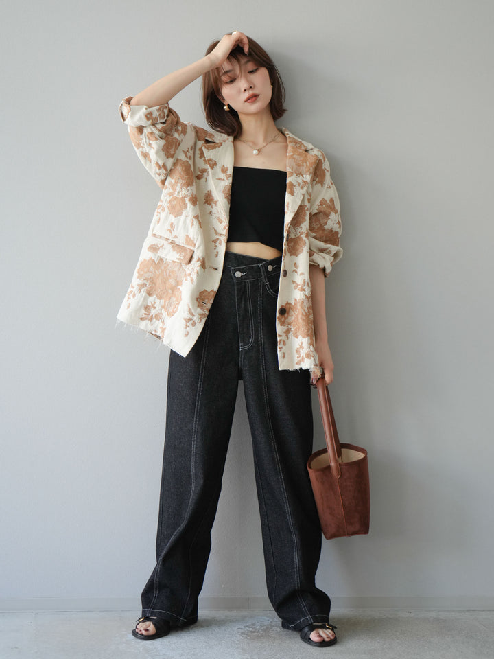 [予約]ジャガードカットオフジャケット/ベージュ