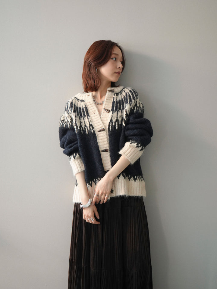 [予約]トグルボタン求心柄ニットカーディガン/blue