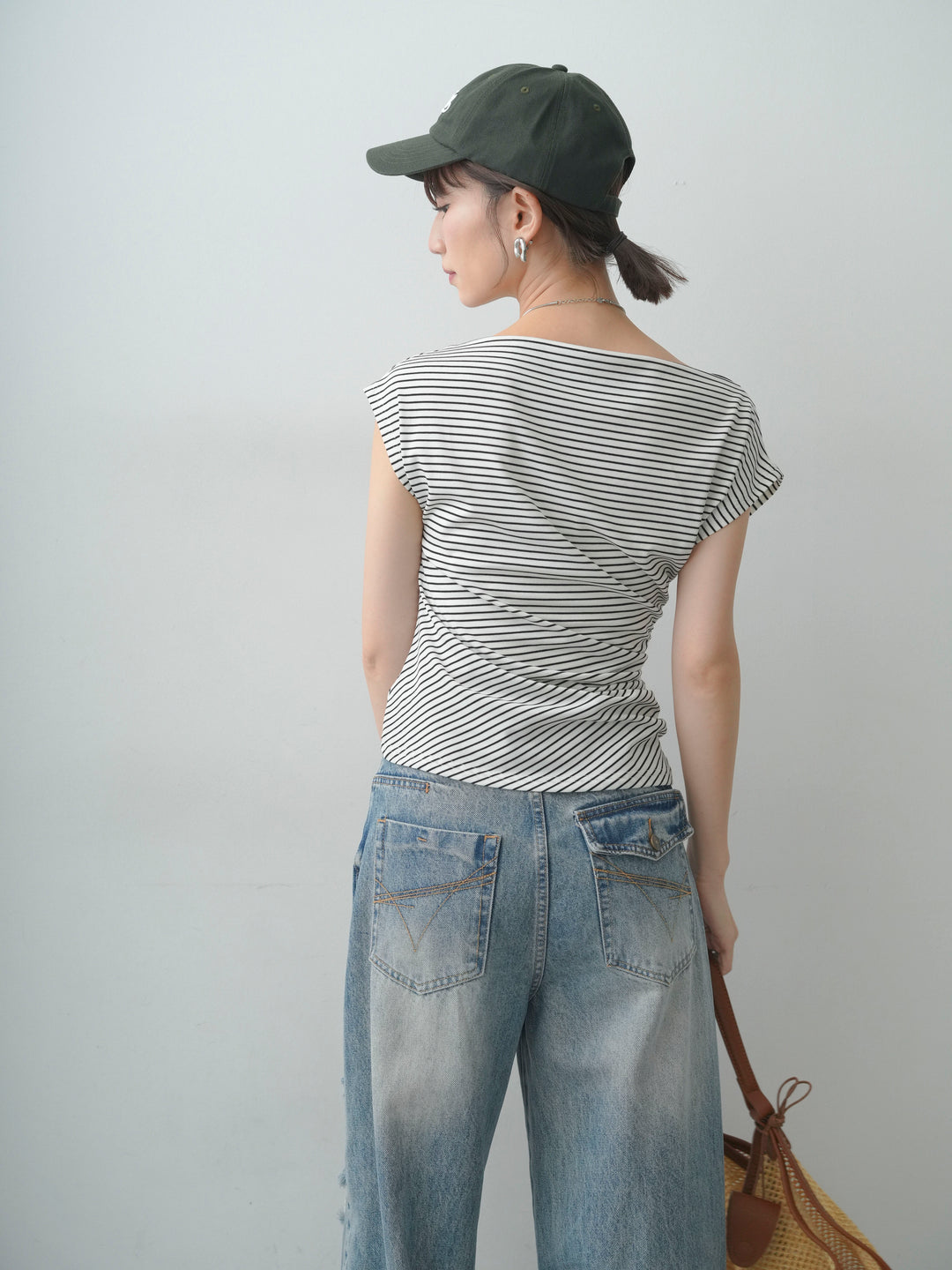 [SET]アシメギャザーカットソー+ダメージデニムセミワイドパンツ(2set)