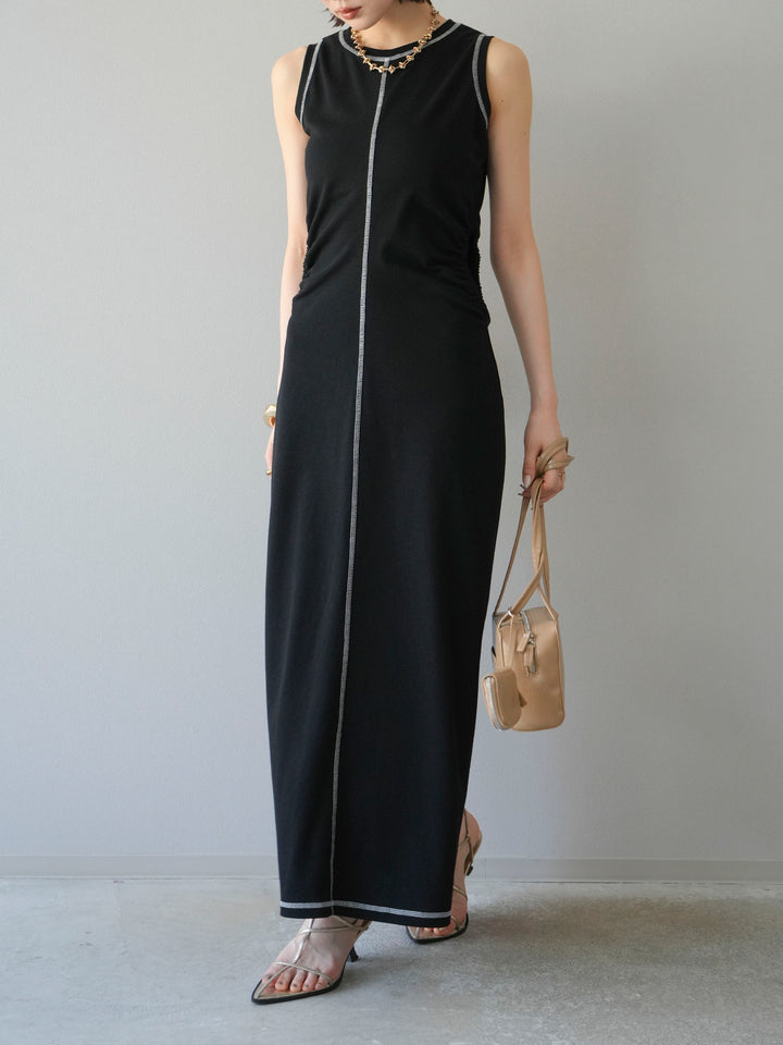 [予約]ウエストオープンステッチカットワンピース/ブラック