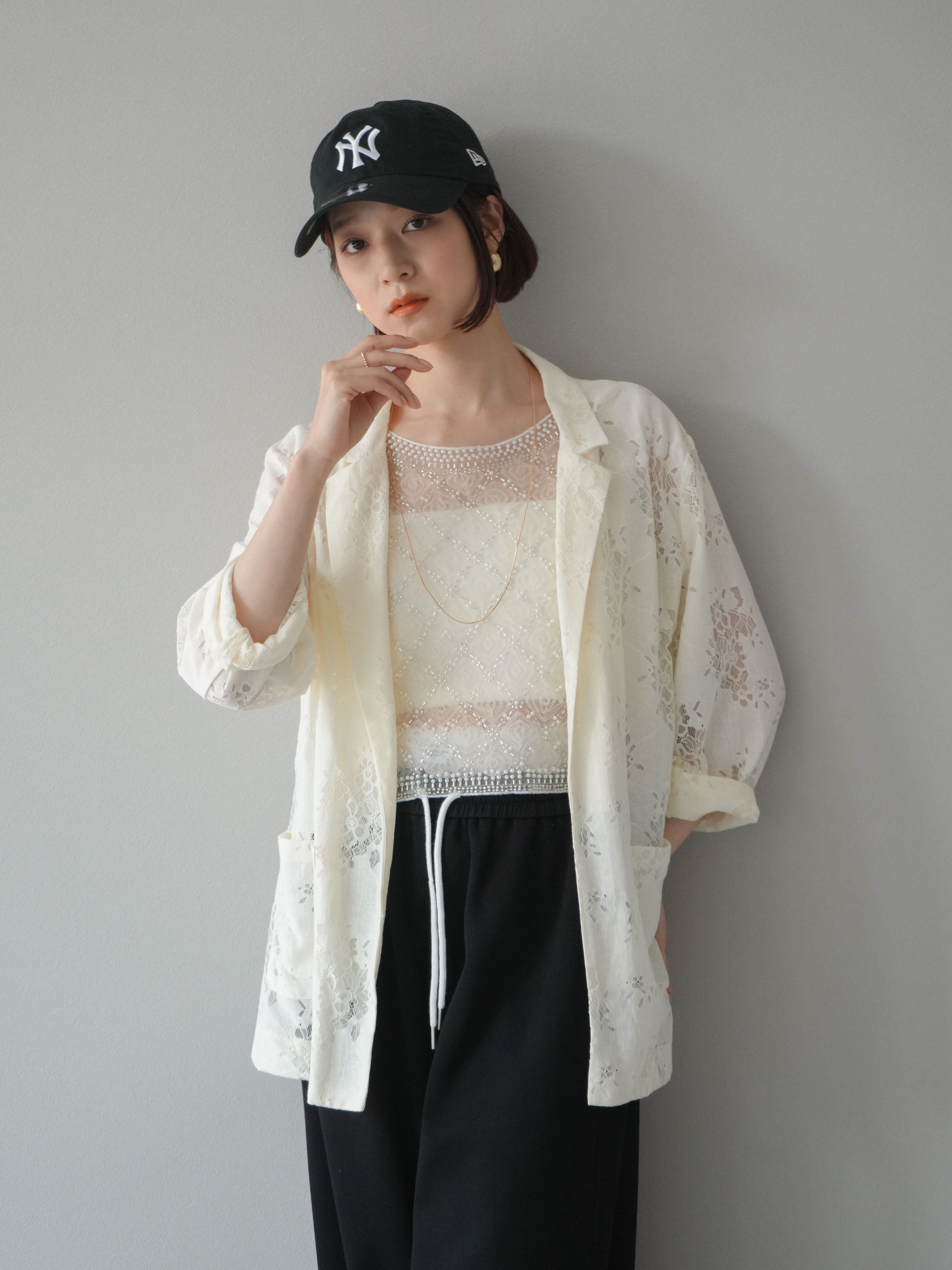 予約]レーステーラードジャケット/アイボリー – Lumier