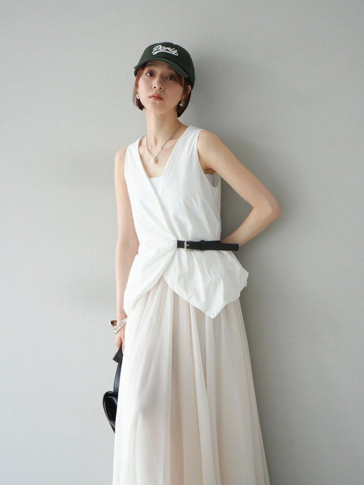 [予約]ベルトデザインバルーンブラウス/ホワイト