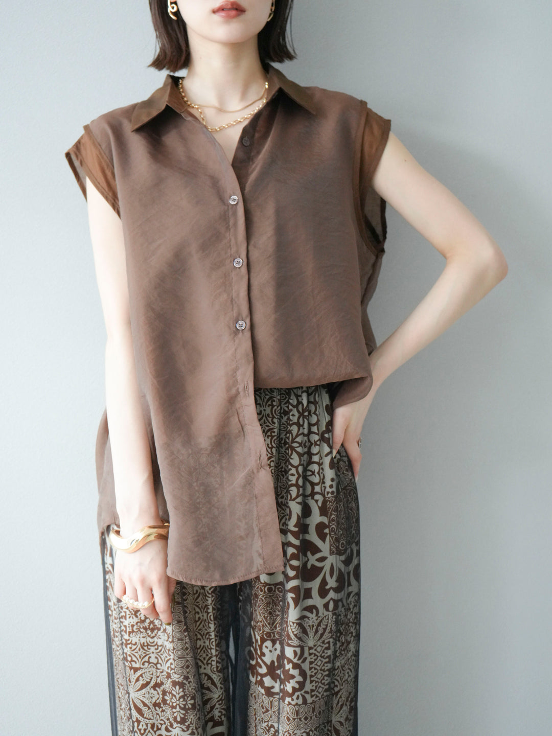 [SET] 硬紗層疊透視襯衫 + 硬紗層疊透視襯衫 (2set)