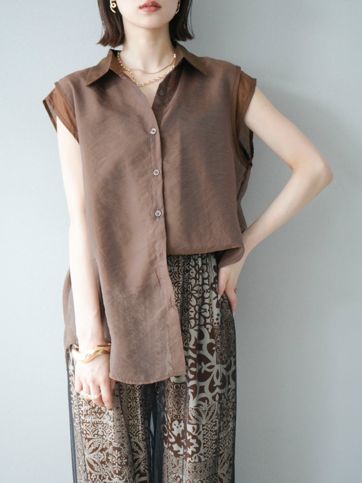 [SET] 硬紗層疊透視襯衫 + 硬紗層疊透視襯衫 (2set)