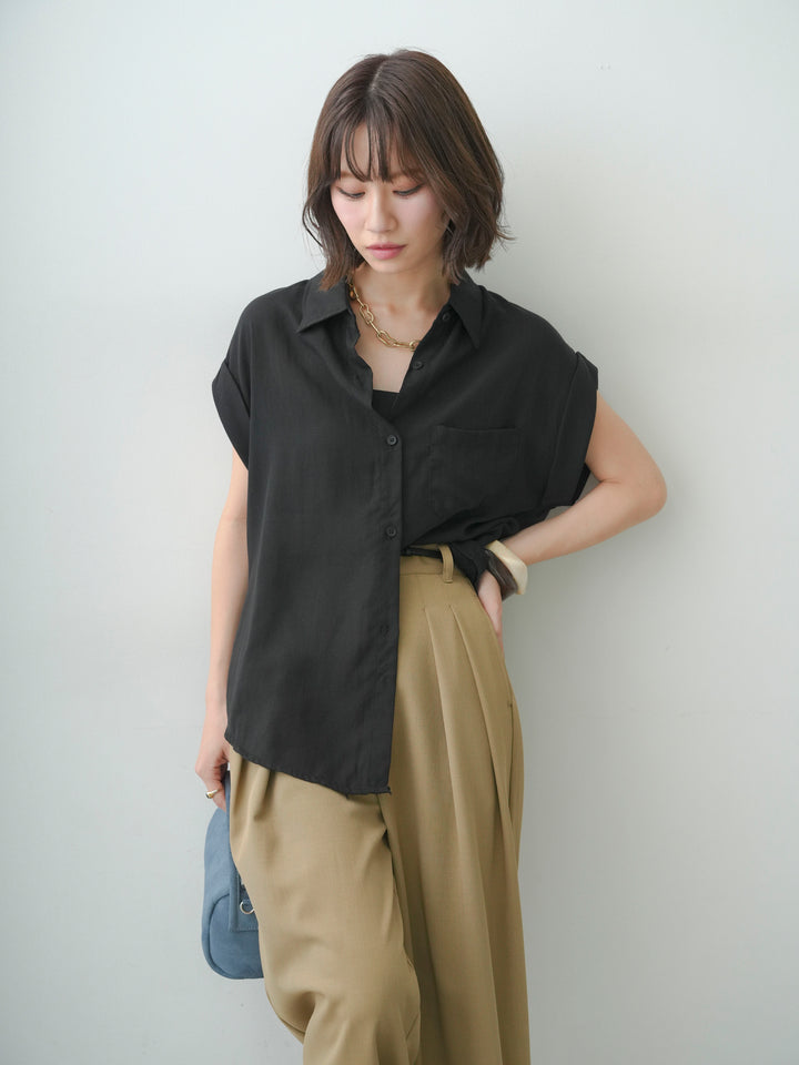 [SET]バックレースフレンチシャツ+クレープデシンタックワイドパンツ(2set)