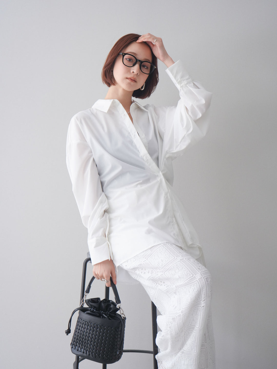 [SET]2wayベーシックルーズシャツ+パネルレースイージーパンツ(2set)