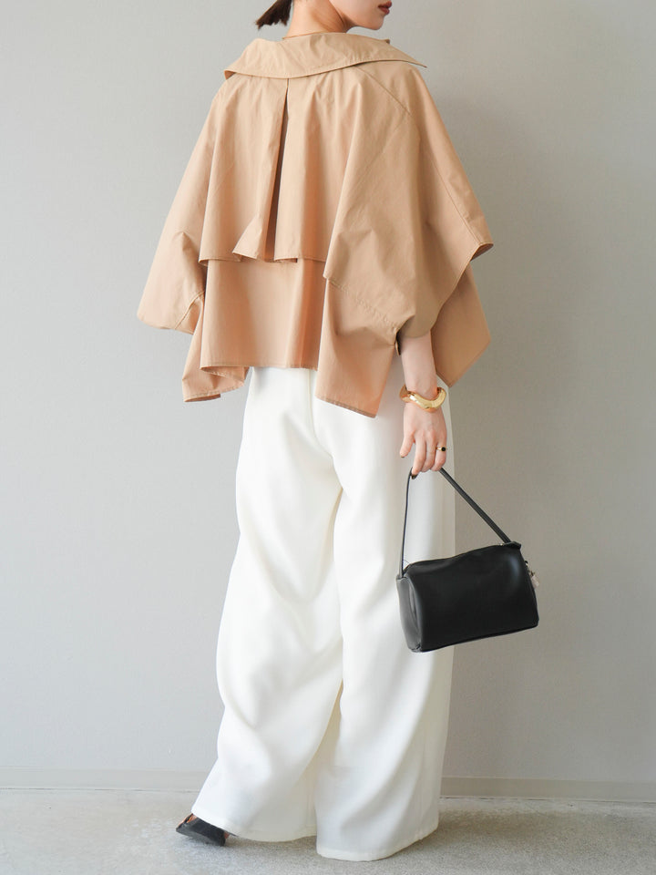 [SET]ポンチョショートシャツ+リネンライクイージーワイドパンツ(2set)