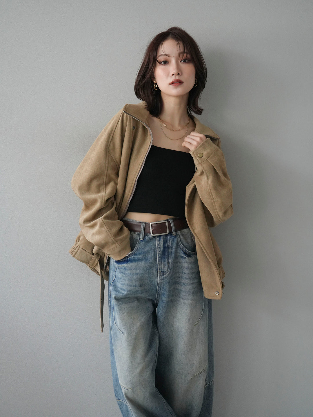 [予約]スエードライダースミドルジャケット/beige