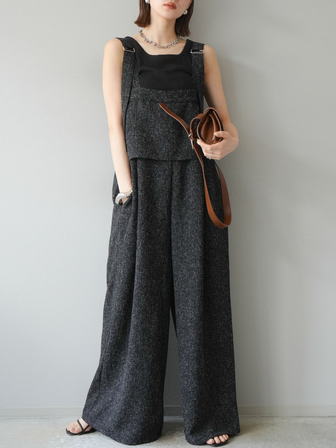 [予約]サマーツイードケープサロペット/ブラック