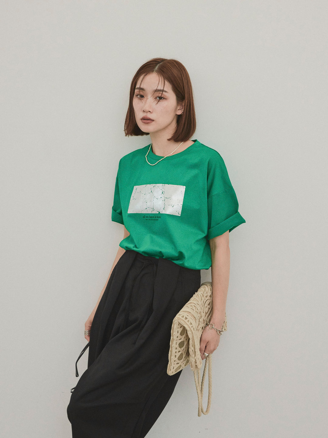 [予約]箔プリントドライタッチコットンTEE /グリーン