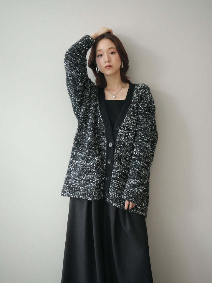 [SET]モールネップニットカーディガン+テープベルトタックバギーパンツ(2set)