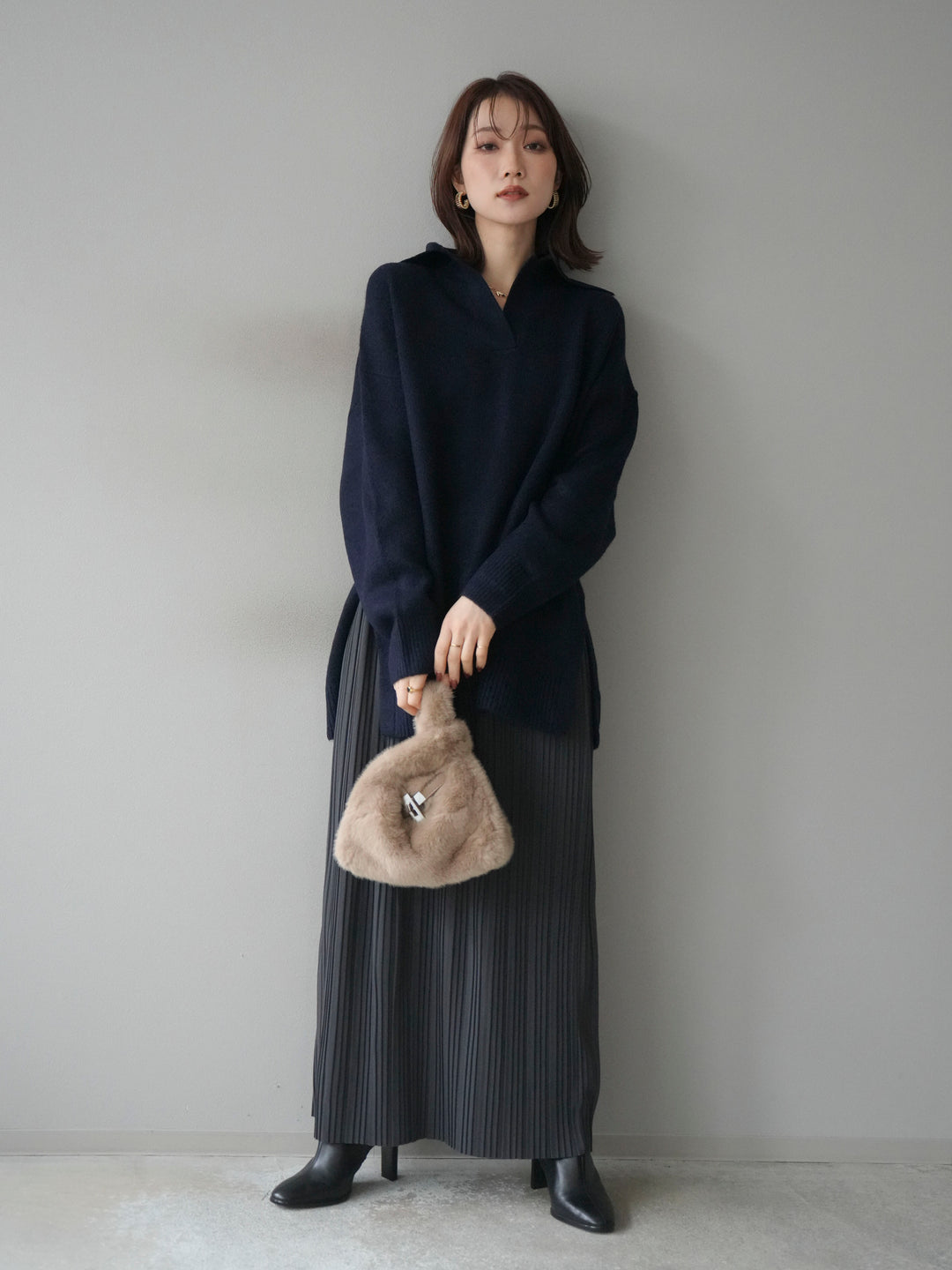 [予約]プリーツIラインスカート/charcoal