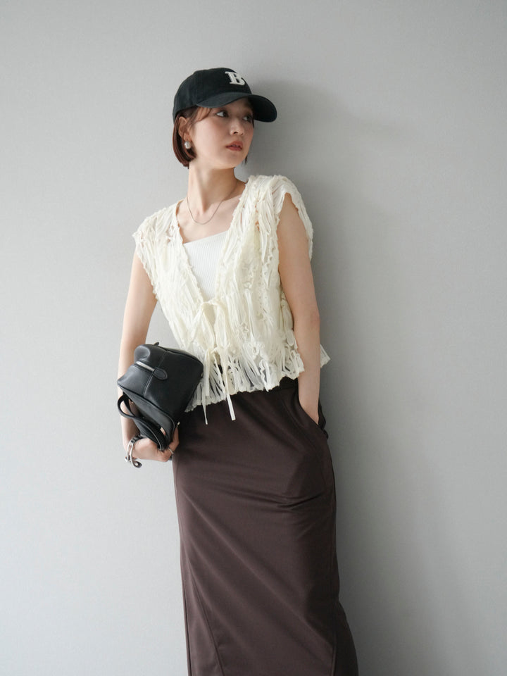 [SET]ジャガードレースリボントップス+スウェットロングスカート(2set)