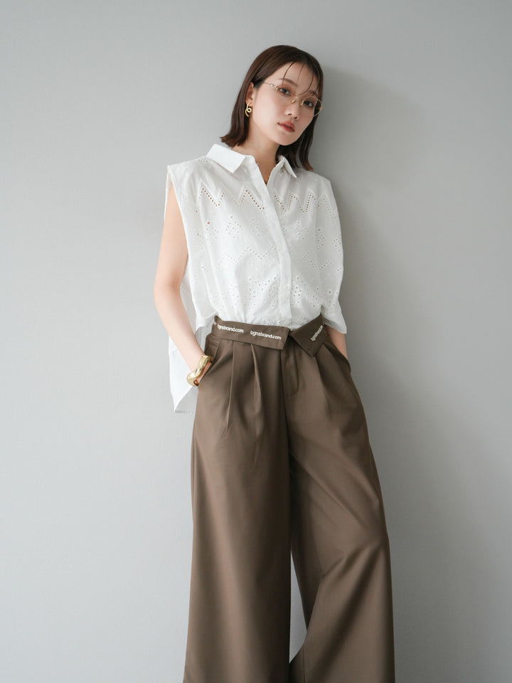 [予約]エンブロイダリーレースタックショルダーブラウス/ホワイト