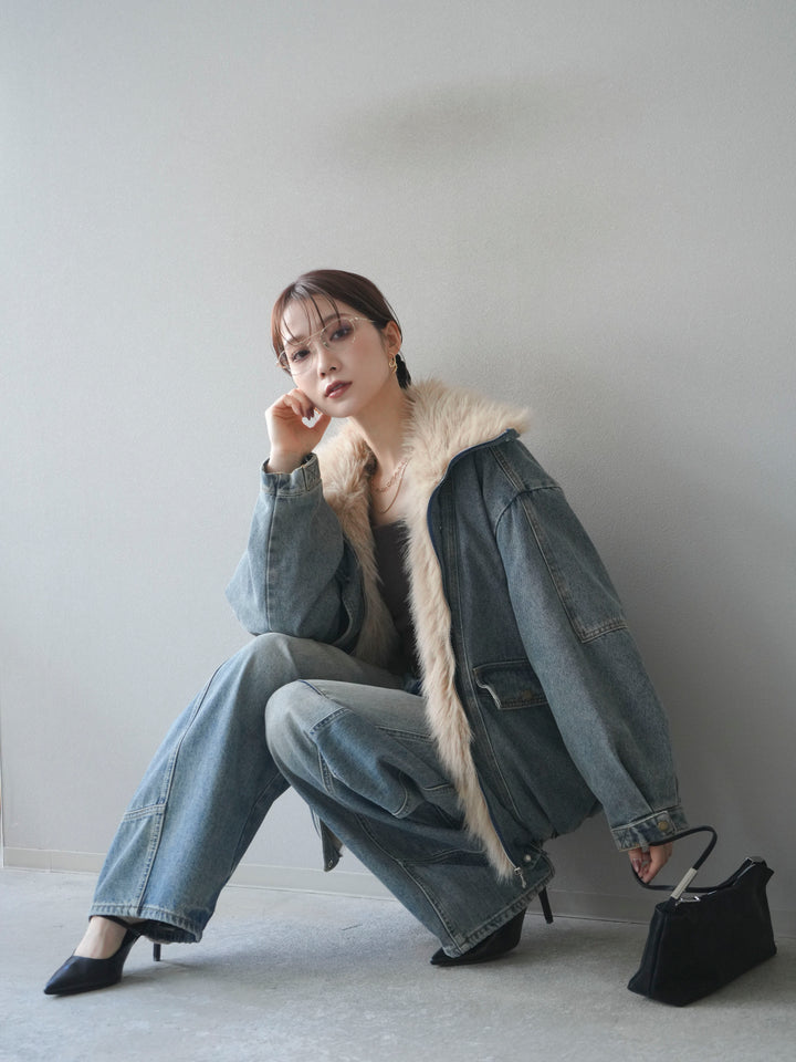 [SET]デニムxファーブルゾン+選べるアクセセット(2set)