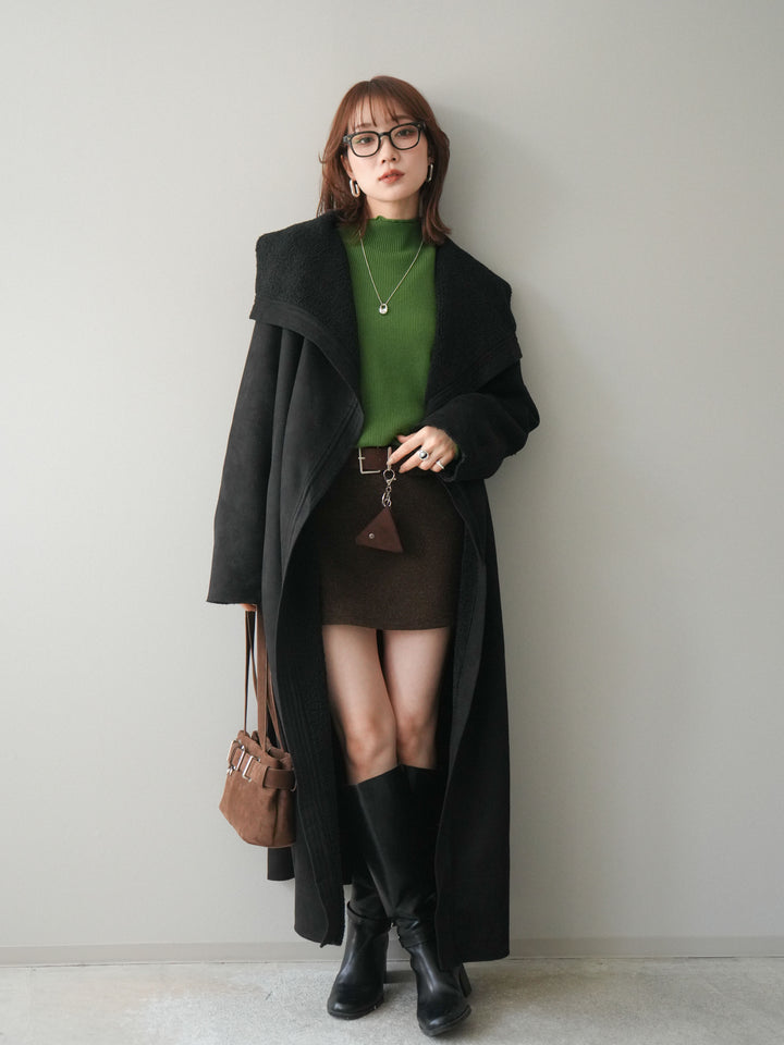 [予約]ウールタッチベルト付ミニスカート/brown