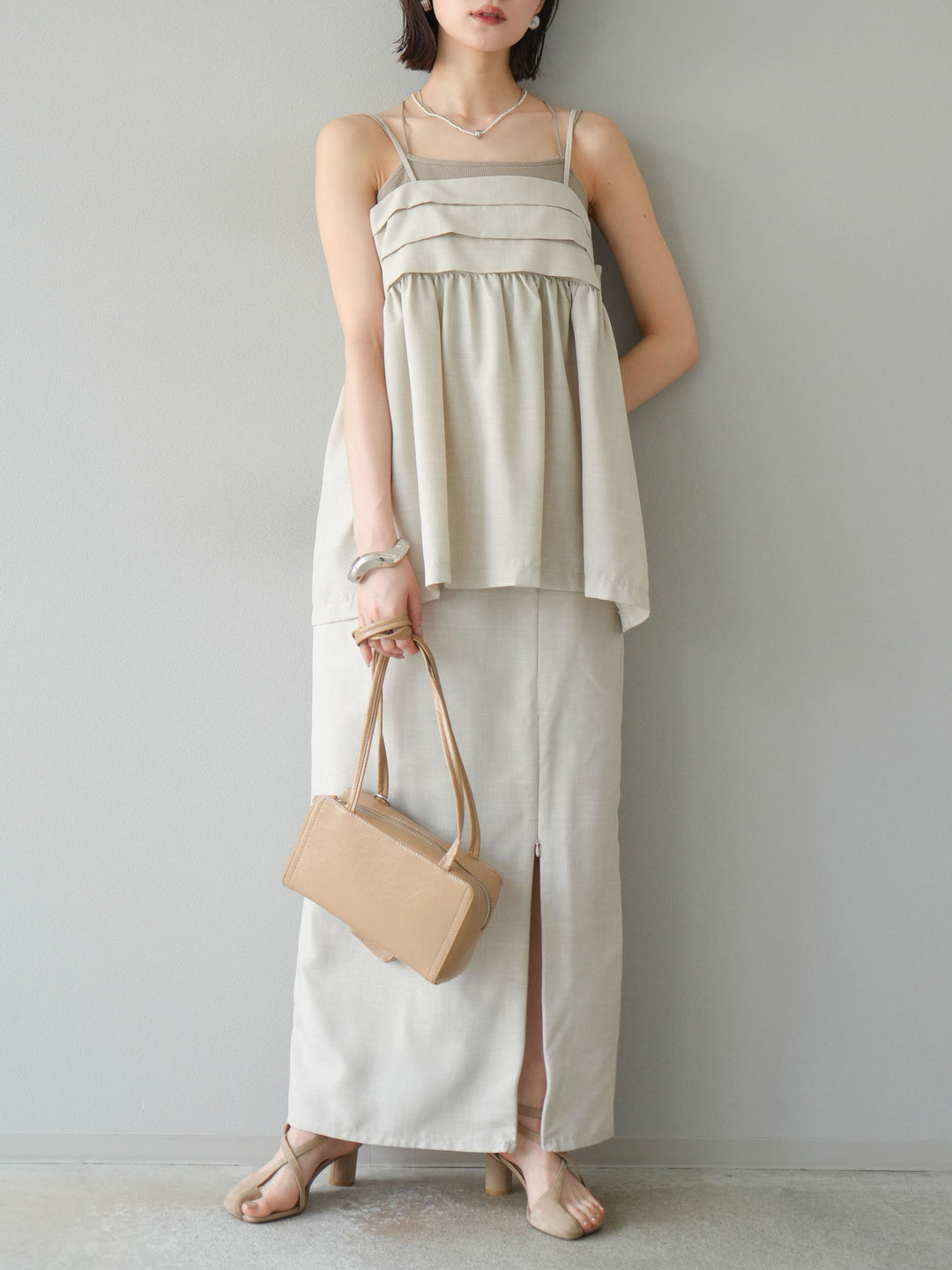 [予約]リネンライクZIPスリットタイトスカート/エクリュ