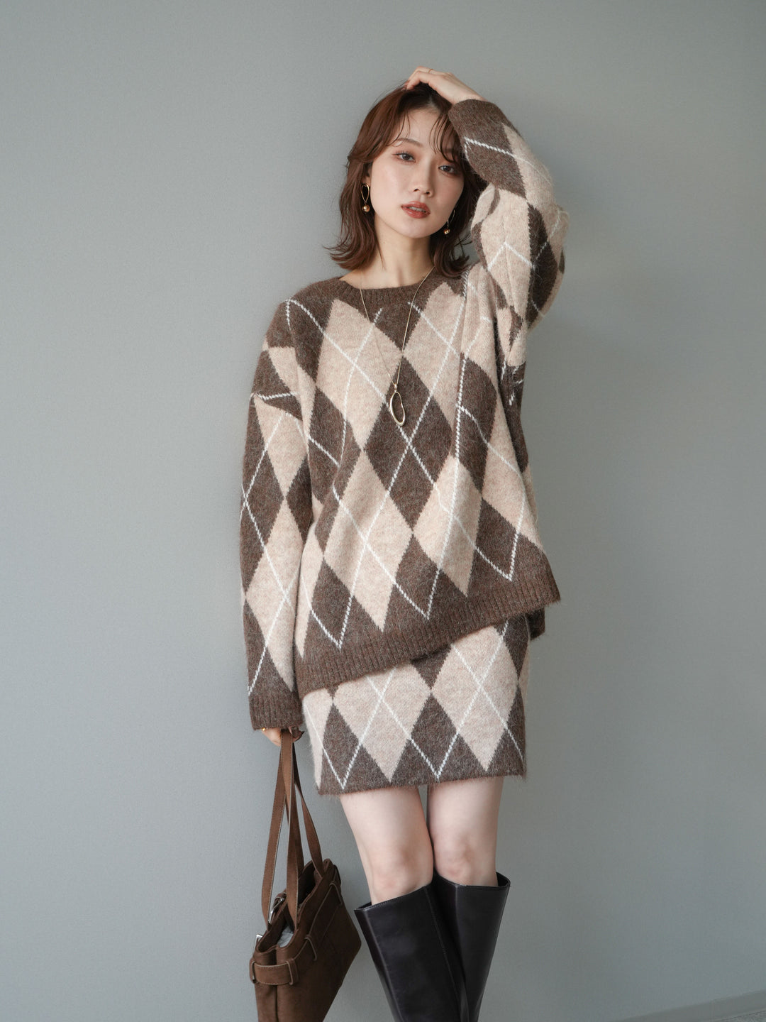 [SET]アーガイル柄ニットプルオーバー＆ミニスカート