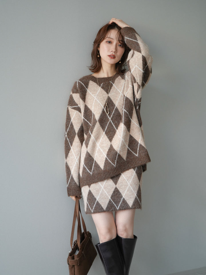 [SET]アーガイル柄ニットプルオーバー＆ミニスカート
