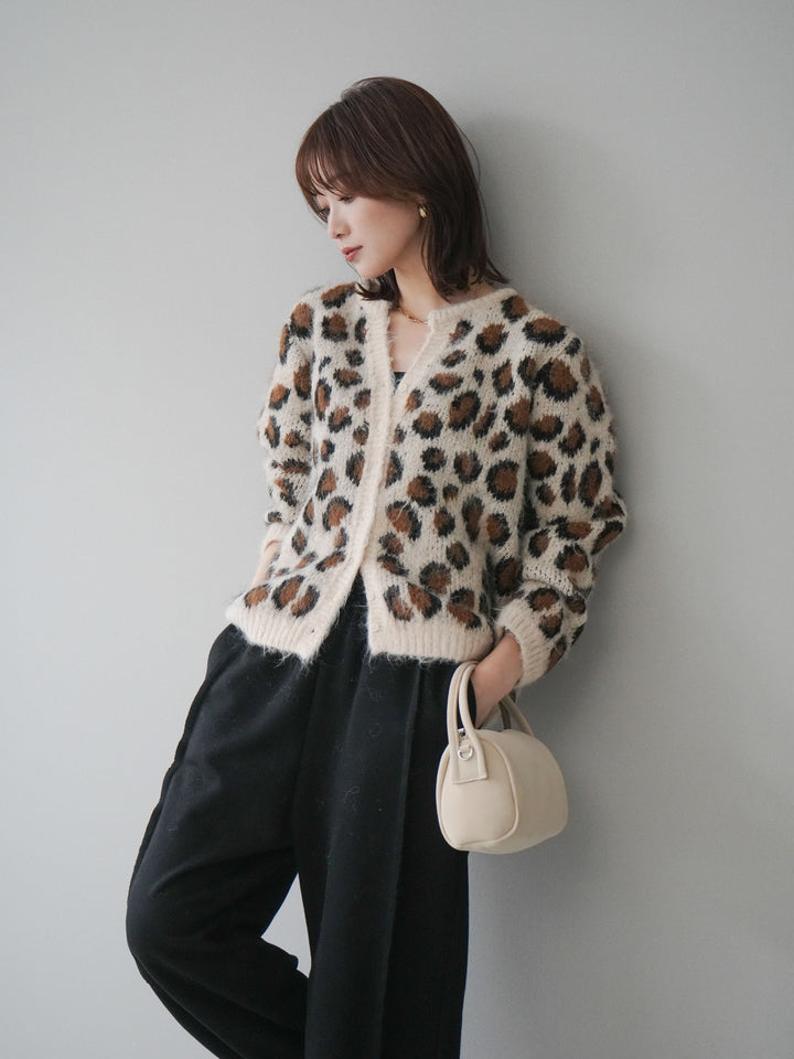 [SET]モヘアタッチレオパード柄ニットカーディガン+モヘアタッチレオパード柄ニットカーディガン(2set)