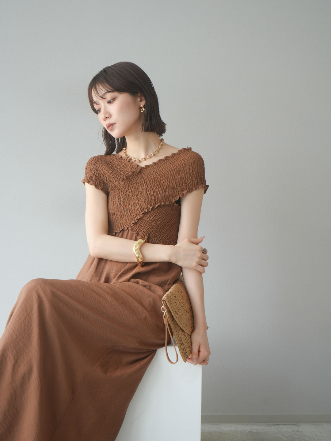 [SET]シャーリングクロスワンピース+シャーリングクロスワンピース(2set)