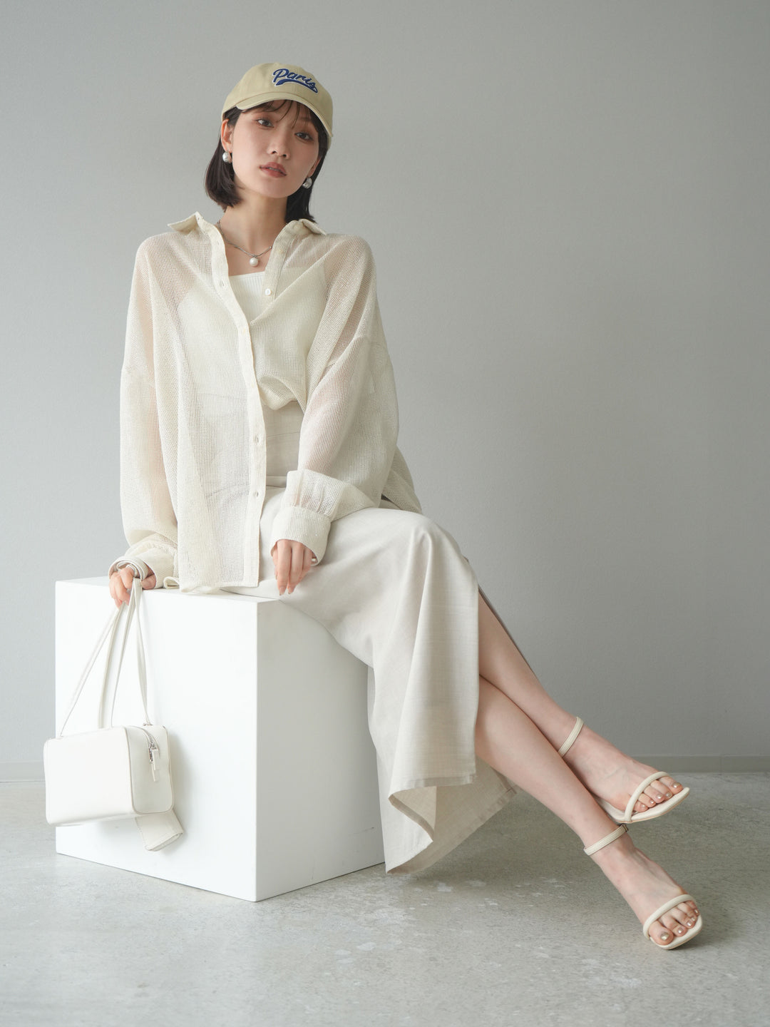 [予約]コットンラメメッシュオーバーシャツ/アイボリー