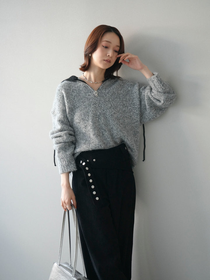 [予約]バイカラージップニットプルオーバー/gray