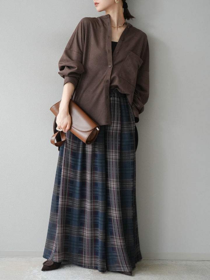 [予約]スエードバンドカラーオーバーシャツ/ダークブラウン