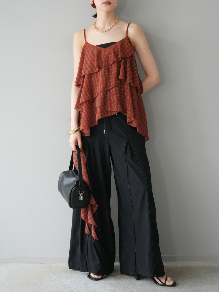 [予約]チェック柄ラッフルキャミソール/レッド