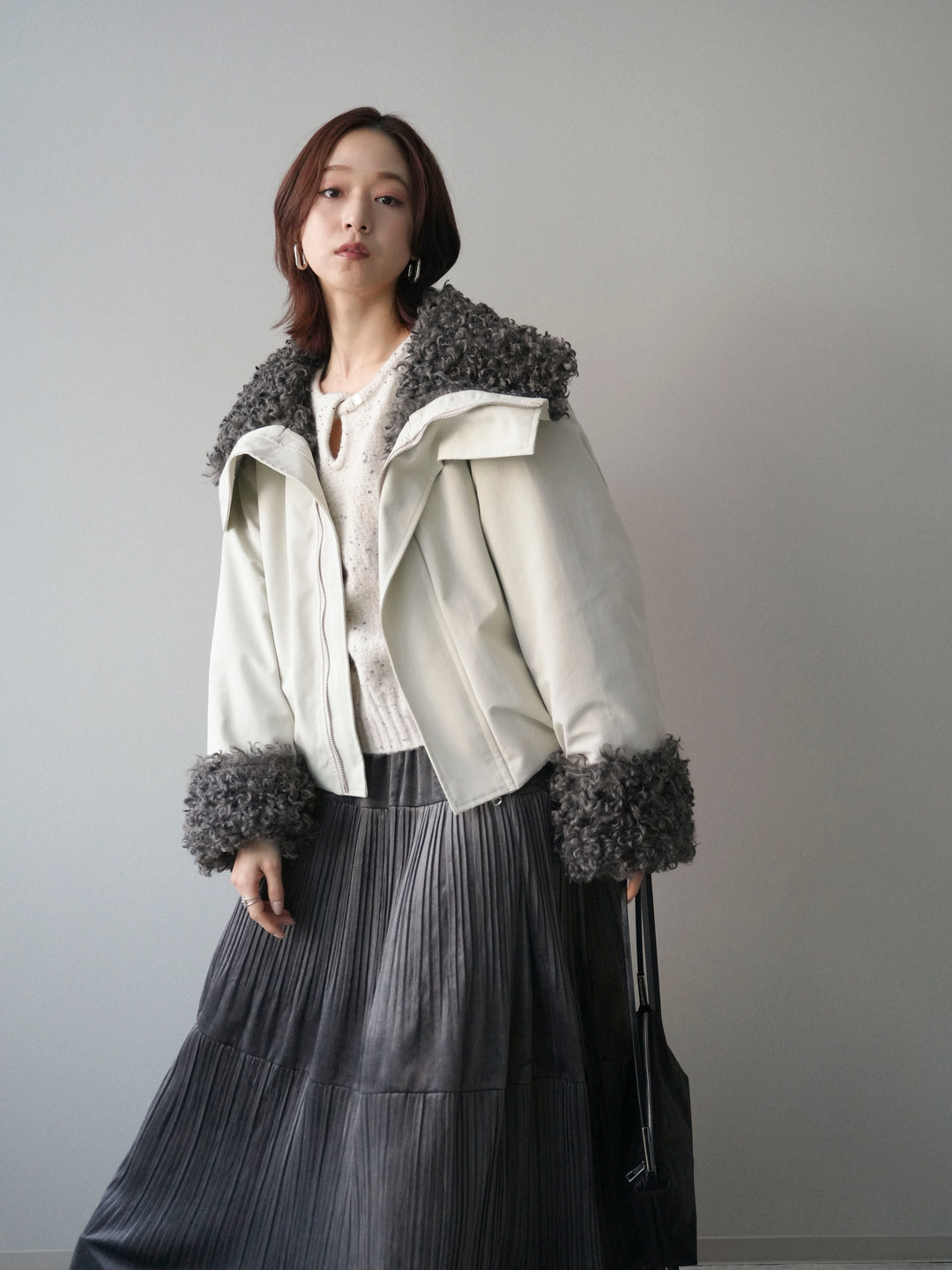 [SET]プードルファーダウンジャケット+ベロアティアードワッシャースカート(2set)