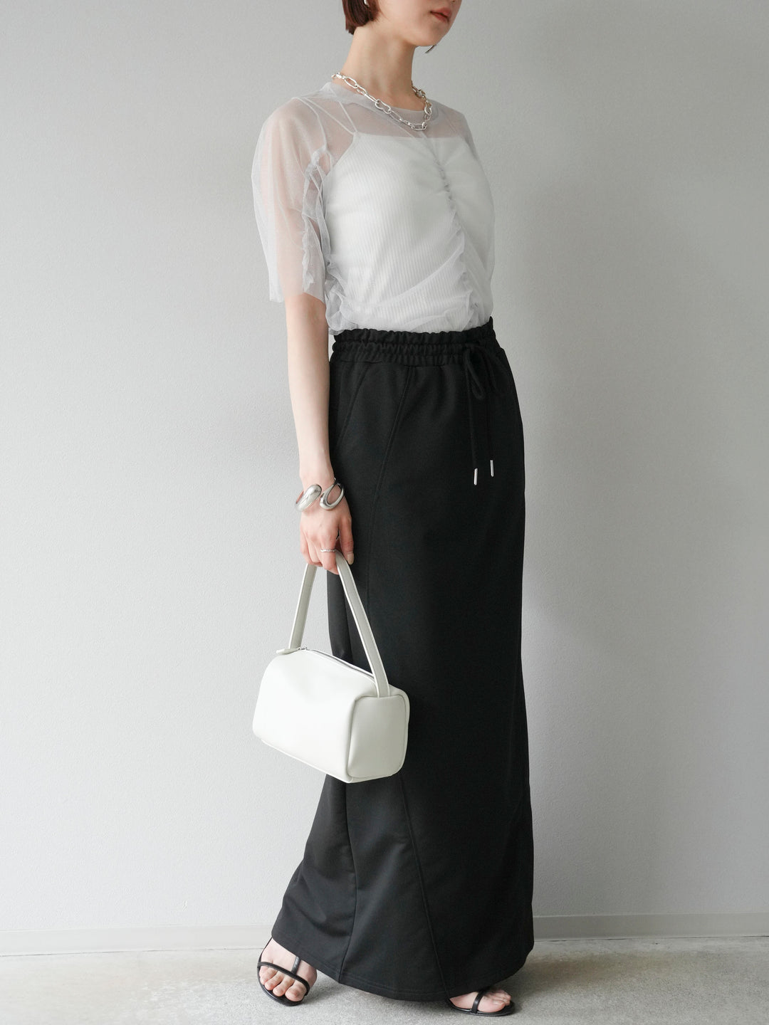 [SET]ラメチュールシャーリングプルオーバー+スウェットロングスカート(2set)