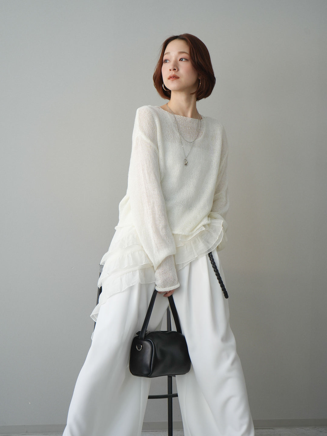 [予約]ラッフルオーガンジータンクトップ＆ニットアンサンブル/white