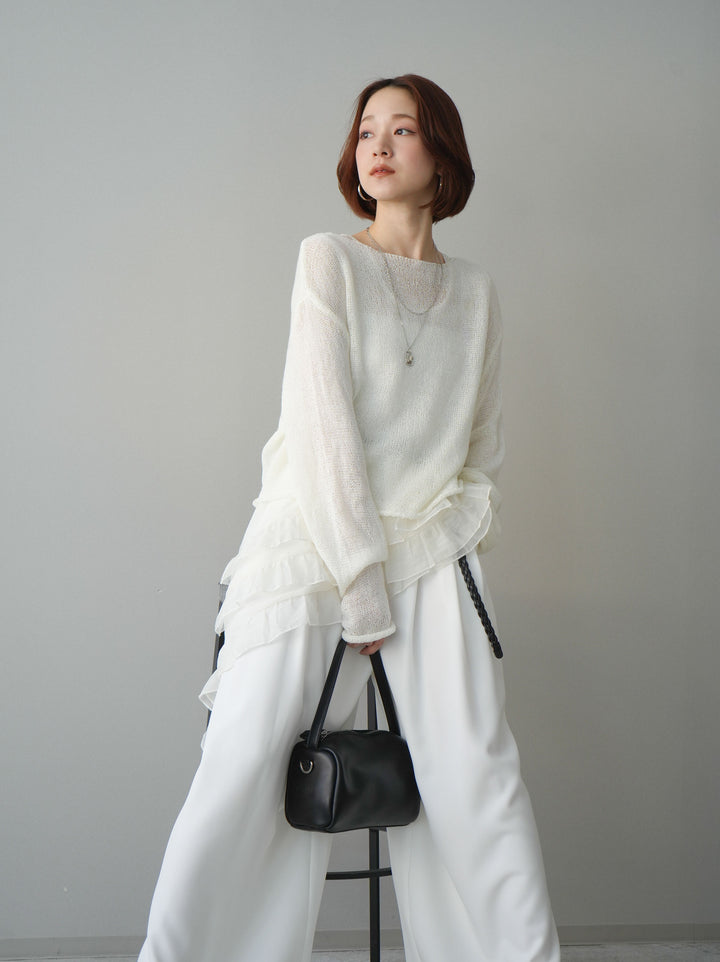 [予約]ラッフルオーガンジータンクトップ＆ニットアンサンブル/white