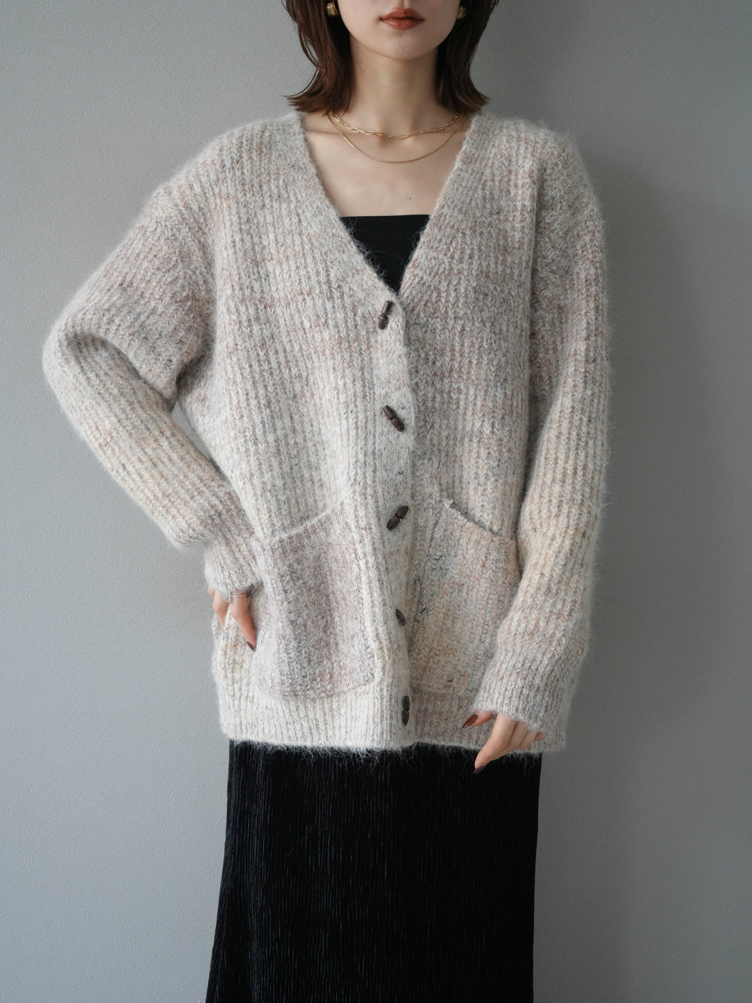 [予約]トグルボタン畦編みオーバニットカーディガン/beige