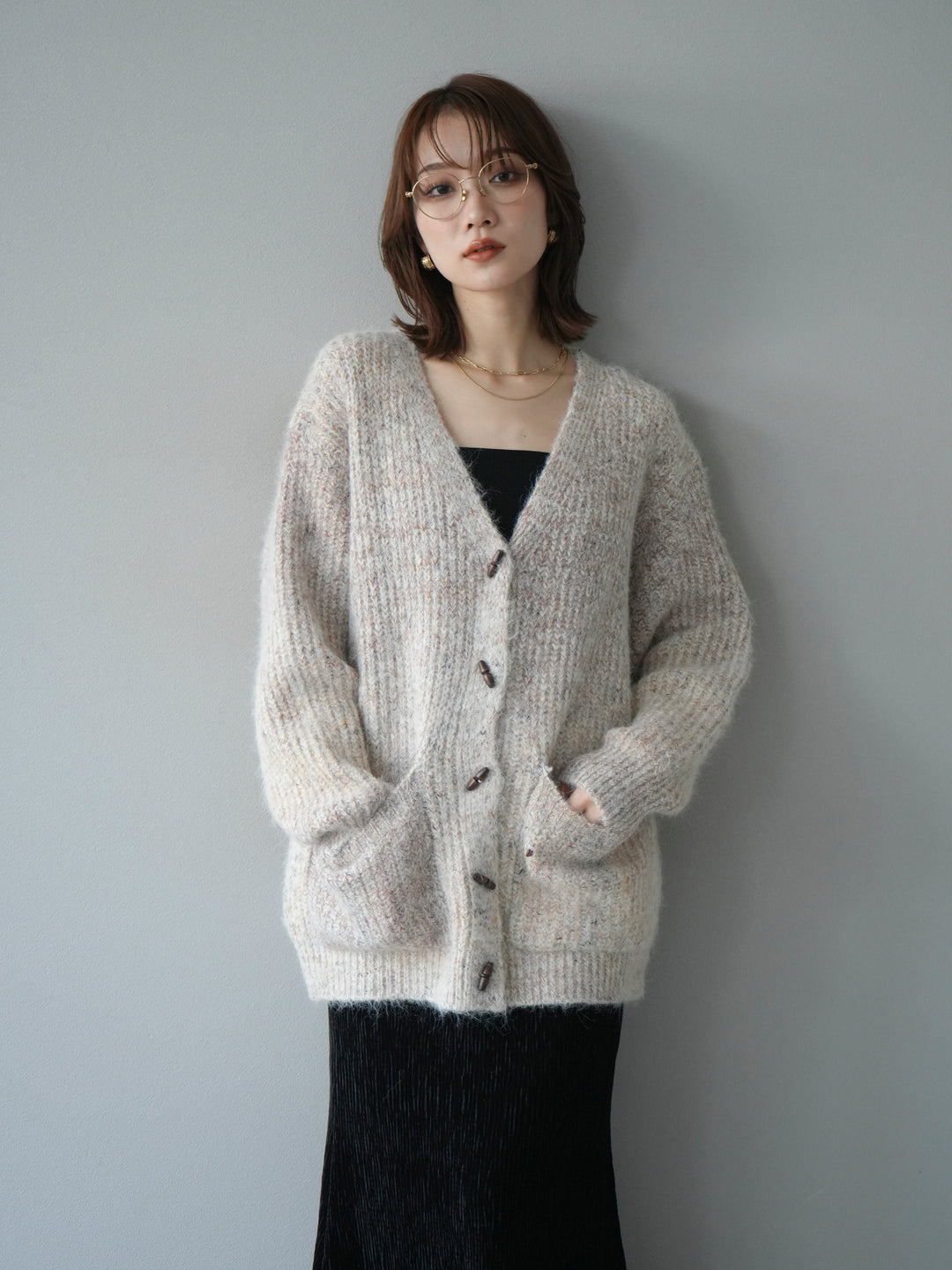 [予約]トグルボタン畦編みオーバニットカーディガン/beige