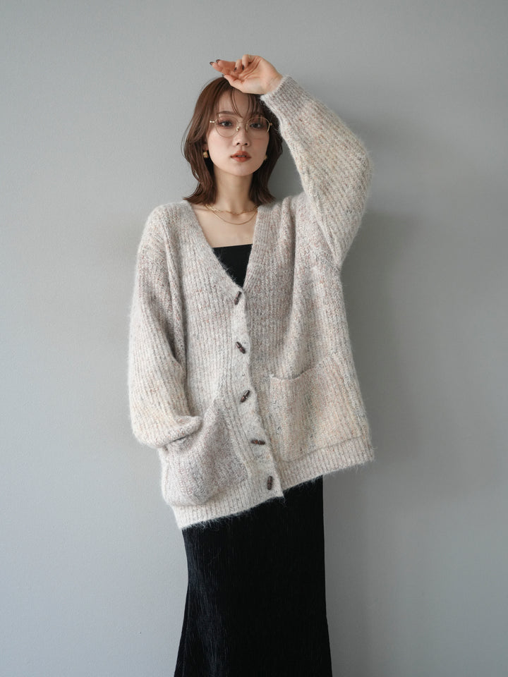 [予約]トグルボタン畦編みオーバニットカーディガン/beige